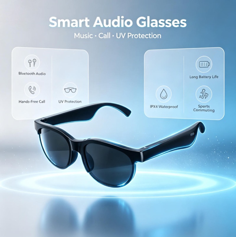 Smart Glasses Lens - Intelligente Audio-Sonnenbrille mit Bluetooth-Freisprechfunktion, UV-Schutz, langer